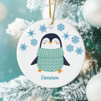 Cute Personalized Penguin Snowflake Kids Christmas