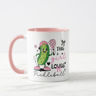 Cute Personalized Pickleball Girl Ribbon & Hearts Mug