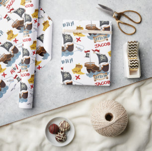 Cute Personalized Pirate Birthday Wrapping Paper