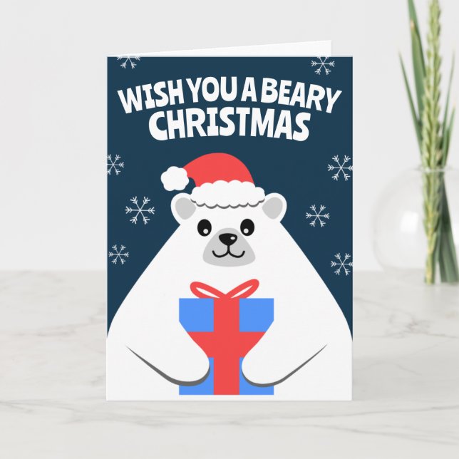 Cute Personalized Polar Bear Christmas Card (Front)