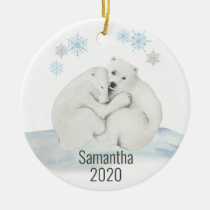 Cute Personalized Polar Bear Cub Watercolor Ceramic Tree Decoration