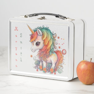 Cute Personalized Rainbow Unicorn Lunch Box