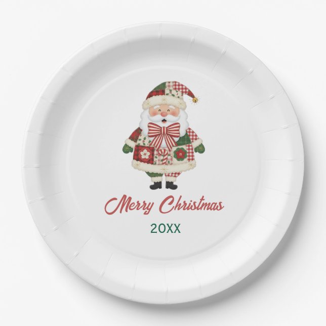 Cute Personalized Santa Christmas Holiday Paper Plate (Front)