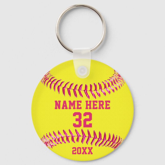Cute Personalized Softball Keychains 3 Text Boxes (Front)