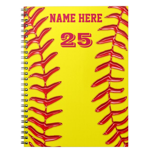 Cute PERSONALIZED Softball Notebooks, YOUR TEXT Notebook (Front)
