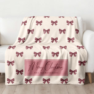 Cute Personalized Striped Bow Pattern Christmas Fleece Blanket