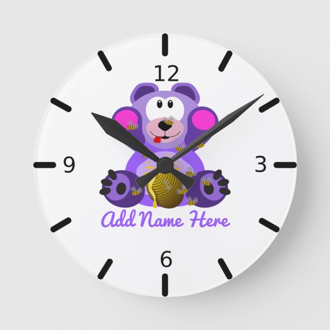 Cute Personalized Teddy Bear Round Clock (Front)
