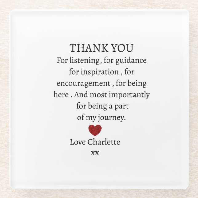 cute personalized thank you love  glass coaster (Front)