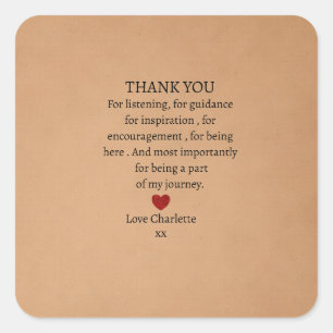 cute personalized thank you love square sticker