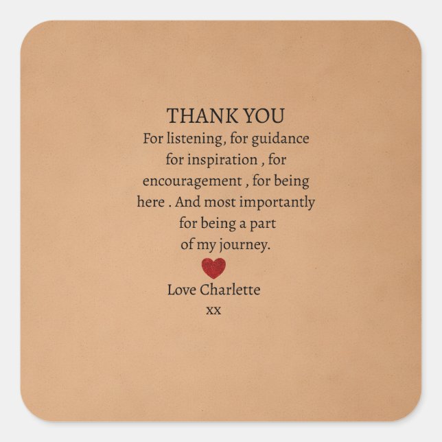 cute personalized thank you love  square sticker (Front)