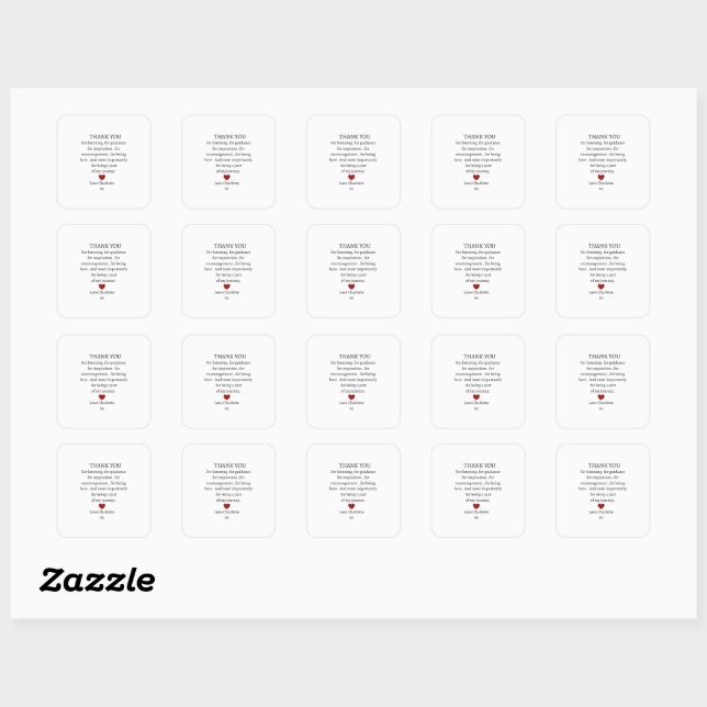 cute personalized thank you love  square sticker (Sheet)