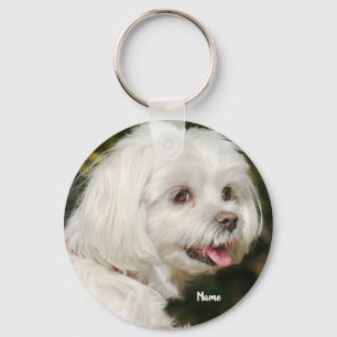 Cute Personalized White Maltese Puppy Dog Key Ring