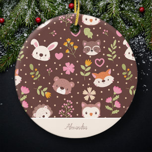 Cute Personalized Woodland Animals Kids Christmas Ceramic Tree Decoration