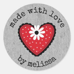 Cute Personallzed Made With Love Heart  Classic Round Sticker