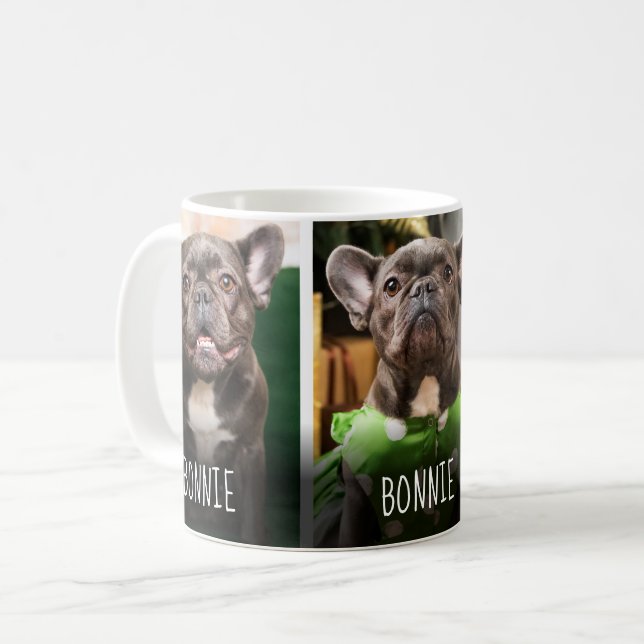 Cute Pet 3 Photo Collage Modern Name Coffee Mug (Front Left)