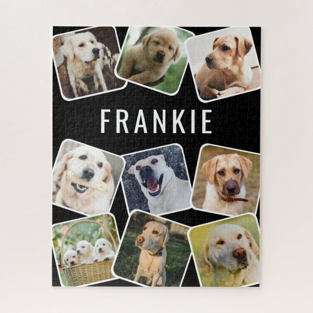Cute Pet 9 Photo Collage Personalised Name Jigsaw Puzzle (Vertical)