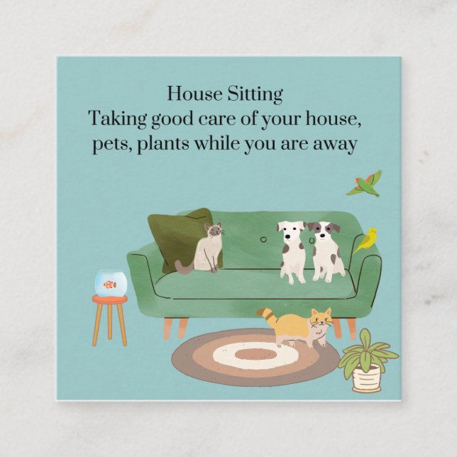 Cute Pet and House Sitting Business Card (Front)