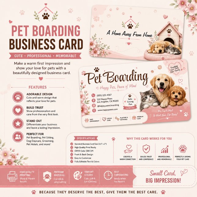 Cute Pet Boarding Business Card Back Design (Creator Uploaded)