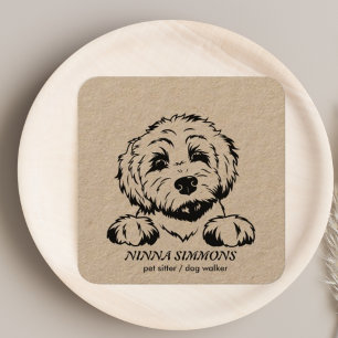 Cute Pet Care Sitter Dog Walker Photo Rustic Square Business Card