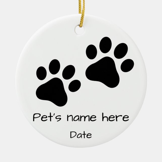 Cute Pet Cat / Dog paw prints  Ceramic Tree Decoration (Front)