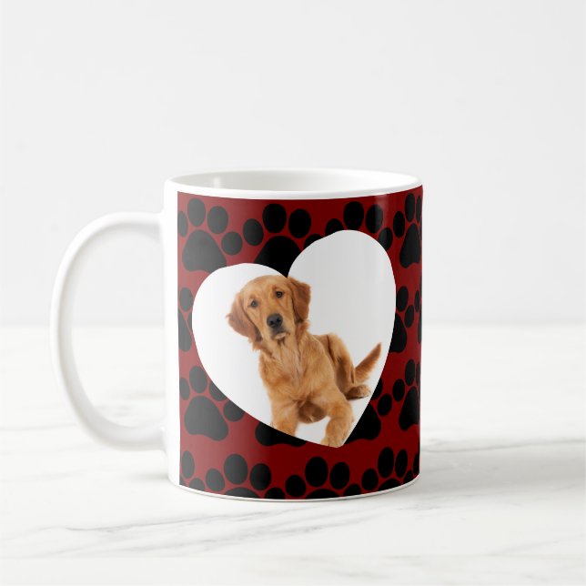 Cute Pet Cat Photo Heart glitter & Paws Pattern  Coffee Mug (Left)