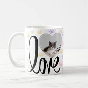 Cute Pet Cat Photo Heart & Paws Pattern  Coffee Mug
