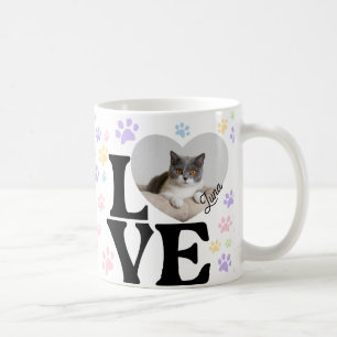 Cute Pet Cat Photo Heart & Paws Pattern Coffee Mug