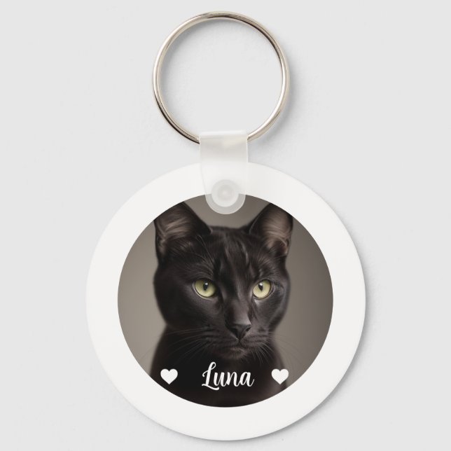 Cute Pet Cat Photo Quote Key Ring (Front)