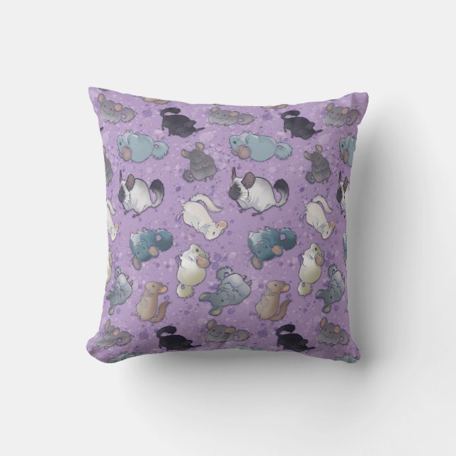 Cute Pet Chinchilla Animals On Purple Cushion (Front)