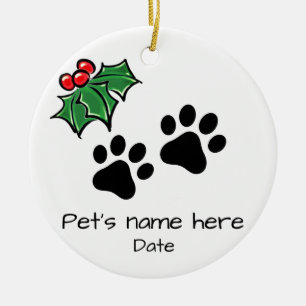 Cute pet Christmas Cat / Dog paw prints Ceramic Tree Decoration