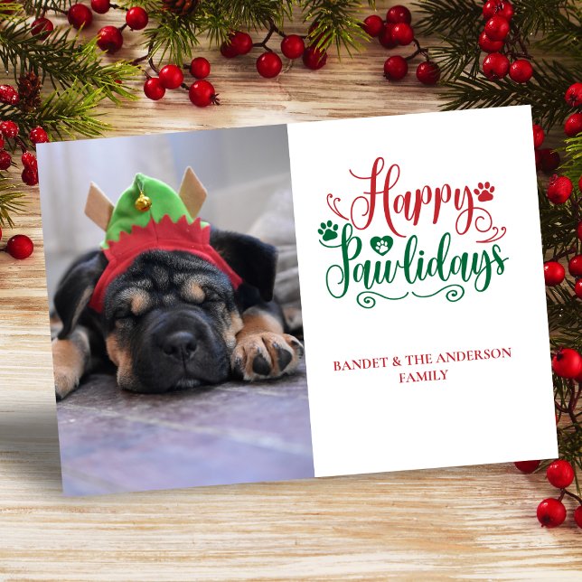 Cute Pet Christmas Happy Pawlidays Photo Holiday Card (Creator Uploaded)