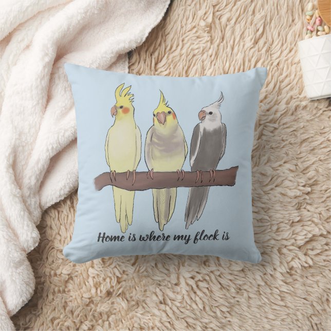 Cute Pet Cockatiels Flock on Perch Bird Lover Cushion (Blanket)