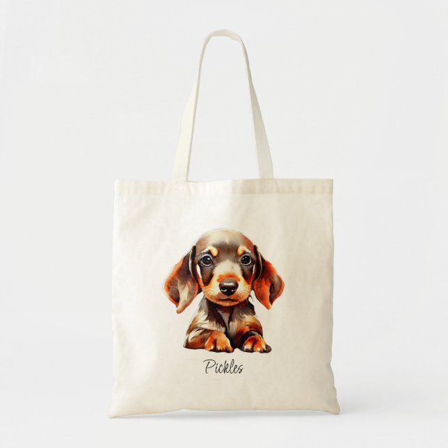 Cute Pet Dachshund Puppy Name Tote Bag (Front)