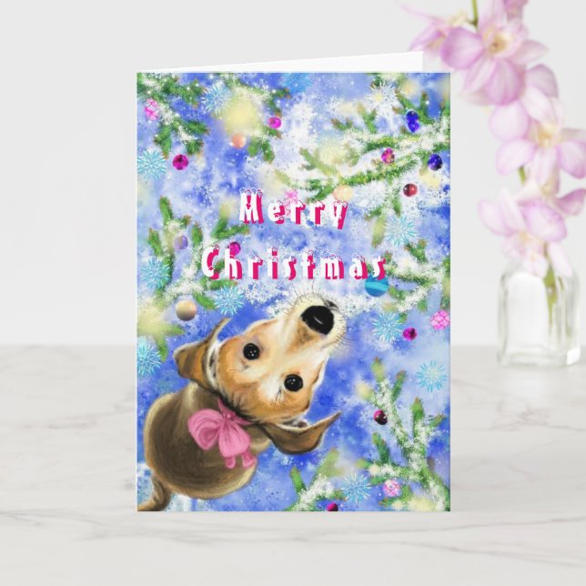 Cute Pet Dog Christmas Card (Orchid)
