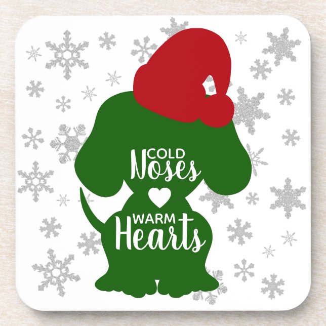 Cute Pet Dog Christmas Santa Hats Lights Red Green Coaster (Front)