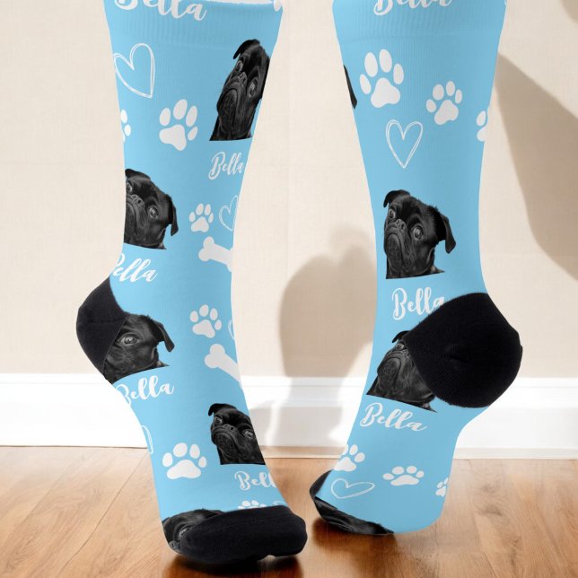 Cute Pet Dog Lover Blue Photo Socks (Creator Uploaded)