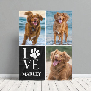 Cute Pet Dog Lover Paw Print 3 Photo Collage  Fleece Blanket