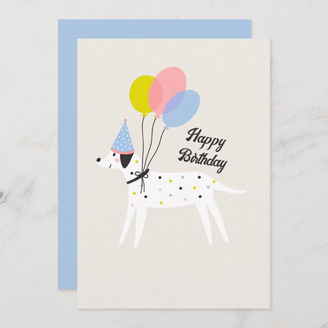 Cute pet dog party pastel colour happy birthday holiday card (Front/Back)