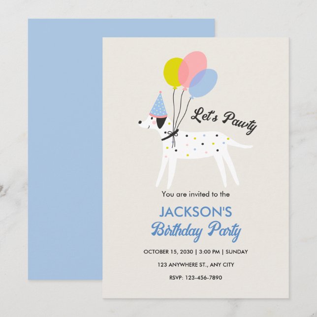 Cute pet dog pastel colour birthday party  invitation (Front/Back)