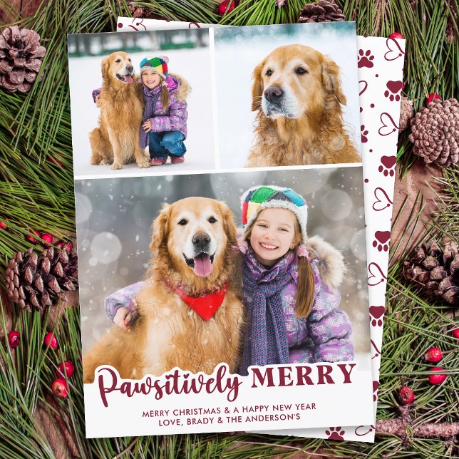 Cute Pet Dog Photo Collage Pawsitively Merry  Holiday Card (Creator Uploaded)