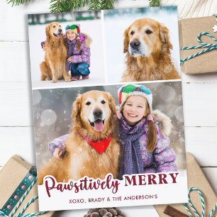 Cute Pet Dog Photo Collage Pawsitively Merry Holiday Postcard