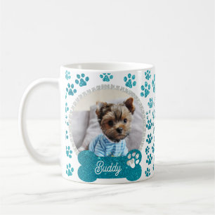 Cute Pet Dog Photo Frame glitter & Paws Pattern Coffee Mug