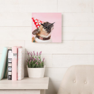 Cute Pet Dog Photo Square Wall Clock