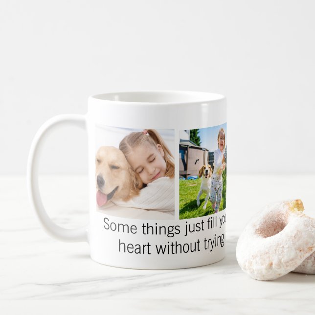 Cute Pet Dog Quote Custom 4 Photo Collage Coffee Mug (With Donut)