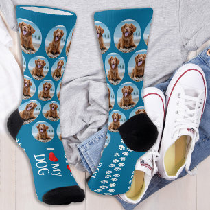 Cute Pet Dog Teal Paw Prints Personalised Photo Socks