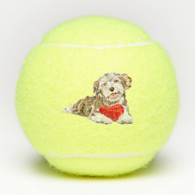 Cute Pet Dog with Heart Gift Tennis Balls (Front)