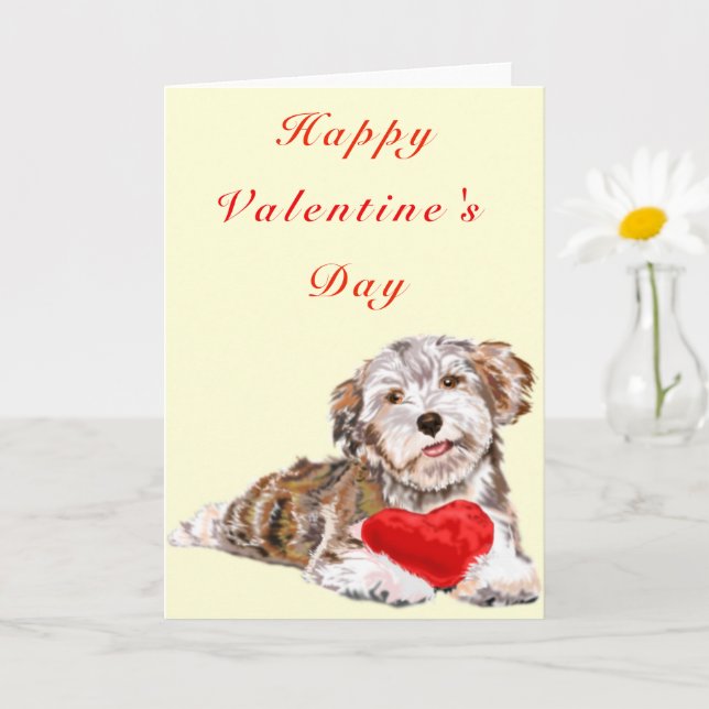 Cute Pet Dog with Heart Gift Valentine's Day Card (Small Plant)