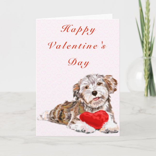 Cute Pet Dog with Heart Gift Valentine's Day Card (Front)