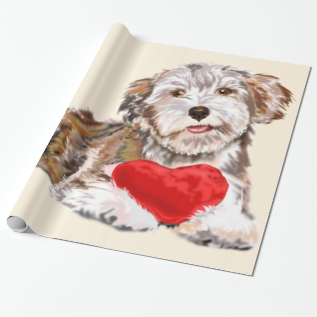 Cute Pet Dog with Heart Gift Wrapping Paper (Unrolled)