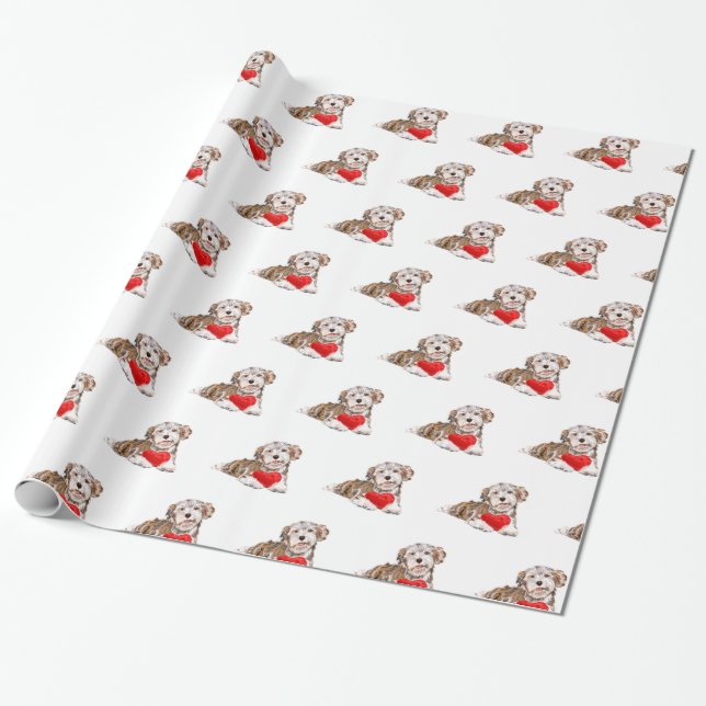 Cute Pet Dog with Heart Gift Wrapping Paper (Unrolled)